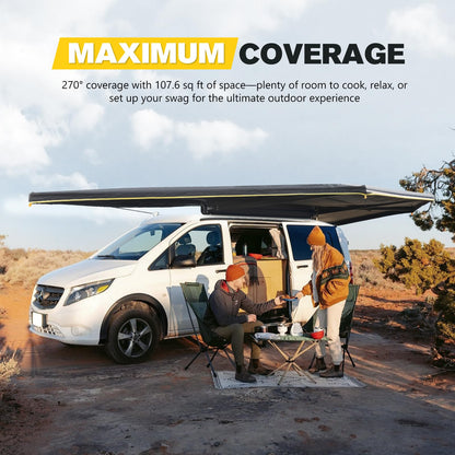 BUNKER INDUST 270 Degree Awning Free Standing, Vehicle Overland Awning Built-in LED Light - Three Colors, Car Driver Side, Waterproof Wind Resistant for SUV Van Truck Camper