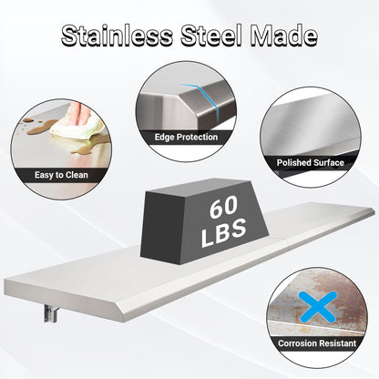 Toriexon Concession Shelf Drop Down 18" x 72", Spliced Style Folding Concession Stand Shelf Commercial Grade Stainless Steel, Foldable Concession Shelves for Snack Bar, Food Cart, Movie Theater
