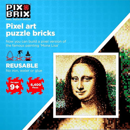 Pix Brix Pixel Art Puzzle Bricks - Mona Lisa 6400 Pieces - Patented Colorful Building Bricks to Recreate This Famous Print Create Builds Without Water Iron or Glue