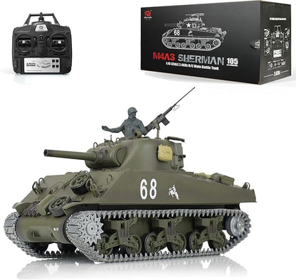 Heng Long US in Stock RC Tank 3898 RTR 2.4G 1/16 7.0 Upgraded M4A3 Sherman Metal Tracks Smoking Generator 340° Rotating Turret Infrared Combat BB Pellets BB Shooting Airsoft Tank