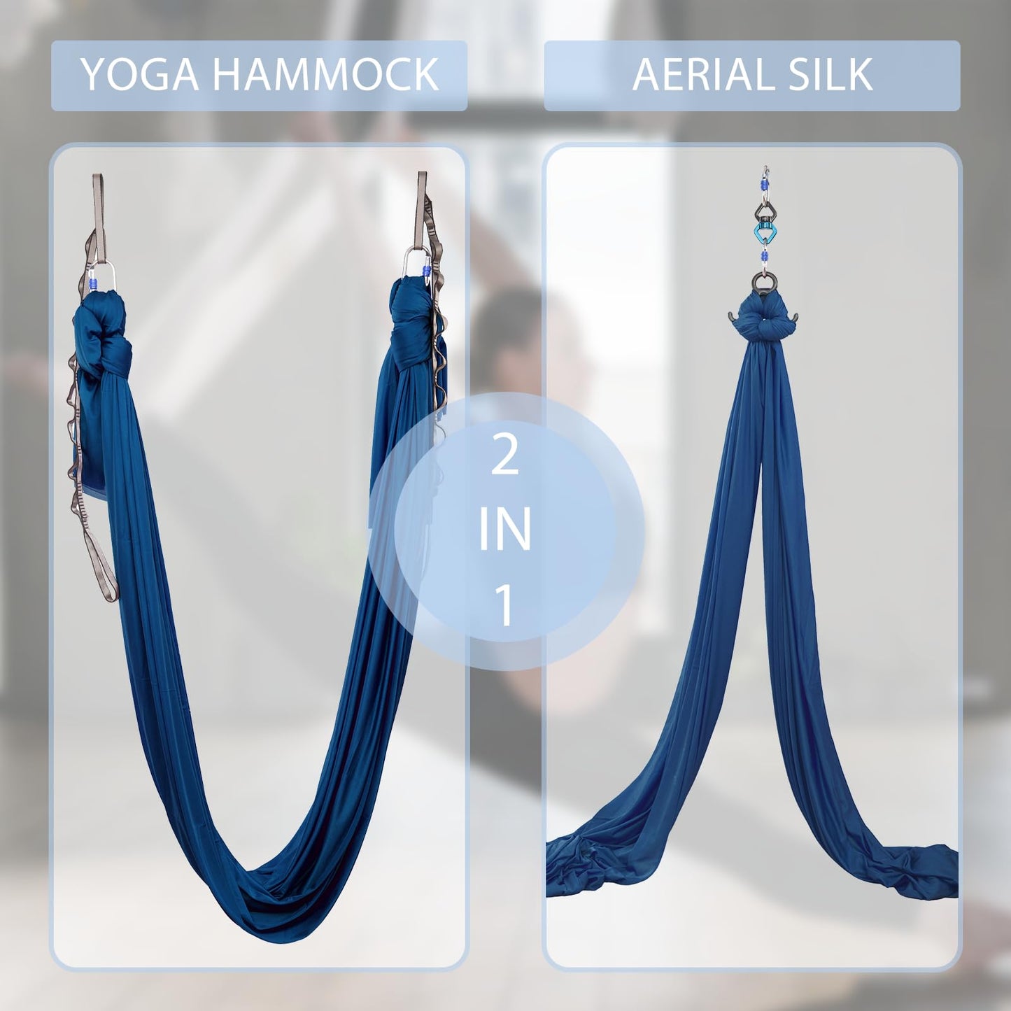SKYPHAROS 11 Yards Aerial Silks Yoga Swing Set - Aerial Yoga Hammock Kit Anti-Gravity Flying for Fitness, Low/Non Stretch Nylon Tricot Fabric Hardware Included for Dance