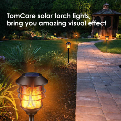 TomCare Solar Outdoor Lights Metal Flickering Flame Torches Waterproof Heavy Duty Pathway Landscape Lighting Dusk to Dawn Auto On/Off for Garden Patio Yard, 4 Pack