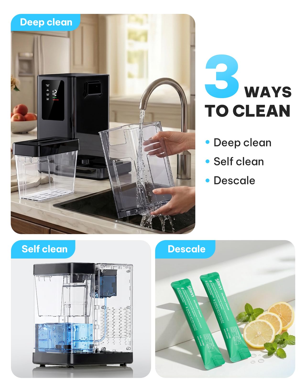 Silonn Nugget Ice Maker Countertop with 3L Detachable Tank – 40 lbs/Day Self-Cleaning & Timer, 40 dB Quiet for Home Bar Party Office, Chewable Nugget Ice Machine for Summer & Cold Drinks