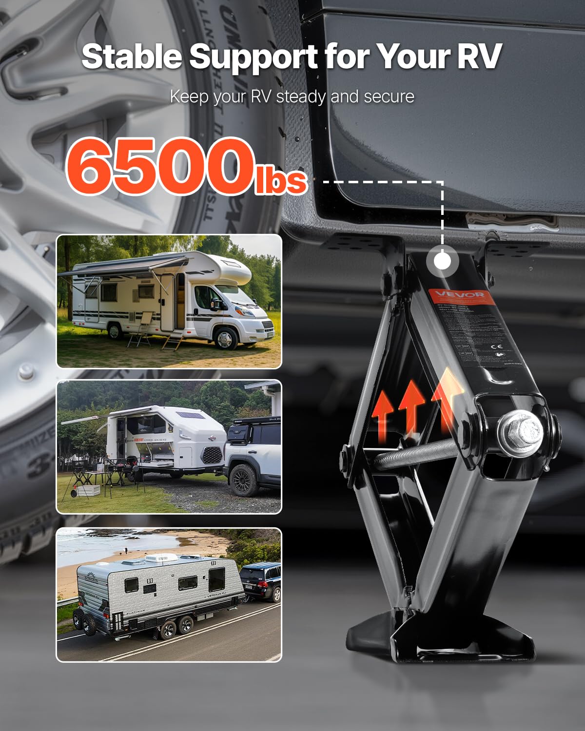 VEVOR 6500 lbs RV Scissor Jacks, 4-23.4 in RV Stabilizer Leveling Scissor Jacks, Set of 4, Heavy Duty Stabilizer Jack with Crank Handle, Socket and Bubble Levels, Not Easily Bent or Deformed