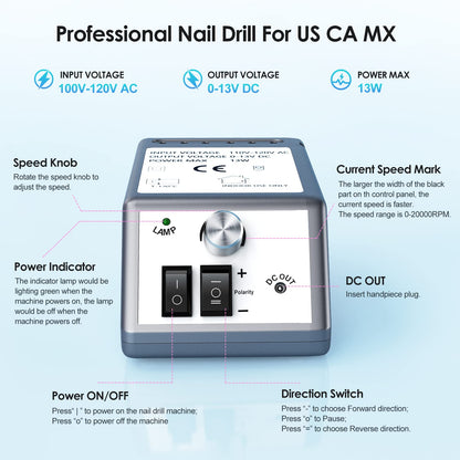 Professional Nail Drill Machine 30000 RPM Efile Electric Nail Filer Kit for Finger Toe Nails, Acrylic Gel Nails, Manicure Pedicure Drill with 6Pcs Nail Bits, 106Pcs Sanding Bands - Pink