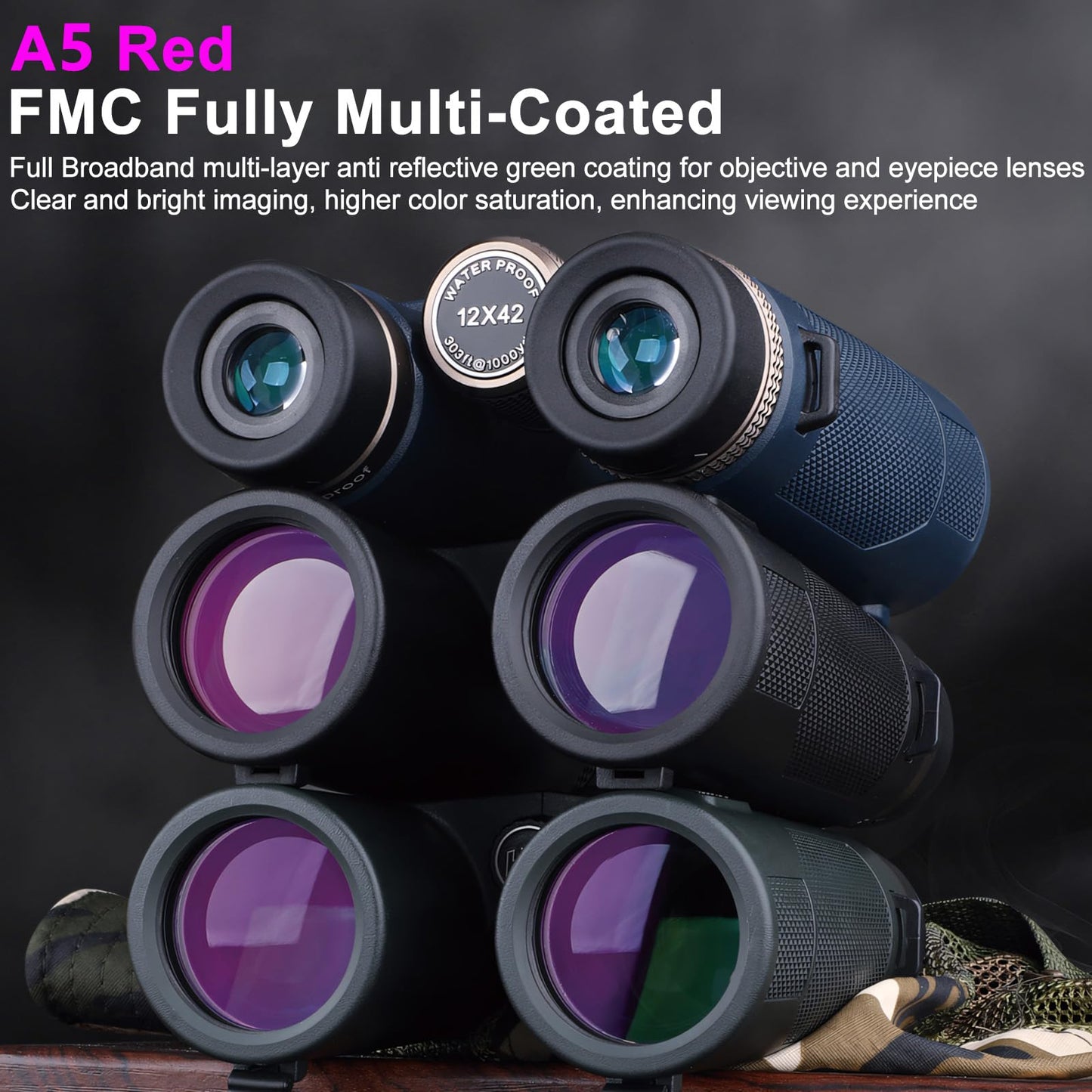 Teenkeen 12x42 ED HD Binoculars for Adults, IPX7 Nitrogen Filled Waterproof & Fogproof Large Eyepiece Low Light Vision Optical System with FMC Coated & BAK4 Prism for Bird Watching Travel Hunting