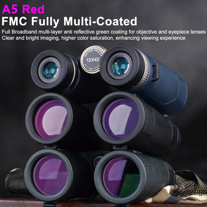 Teenkeen 12x42 ED HD Binoculars for Adults, IPX7 Nitrogen Filled Waterproof & Fogproof Large Eyepiece Low Light Vision Optical System with FMC Coated & BAK4 Prism for Bird Watching Travel Hunting