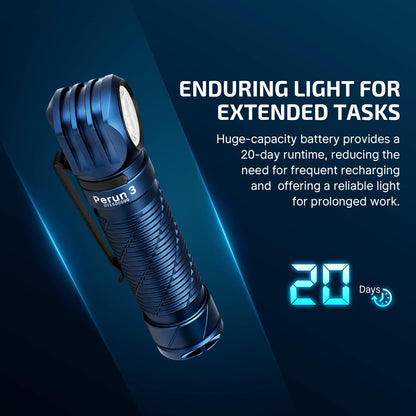 OLIGHT Perun 3 Rechargeable Headlamp Flashlight, 3000 Lumens LED Headlight with Red Light, Waterproof Head Lamp with Headband for Outdoor Camping, Hiking, Working (Midnight Blue)