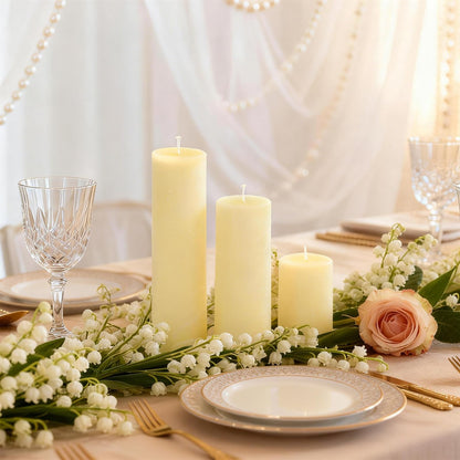 Trxvxo Ivory Pillar Candles, 6-Pack Bulk Set in 3 Sizes (3, 6 & 8 Inch - 2 Each). Dripless, Unscented & Smokeless Hurricane Candles for Weddings, Parties & Home Decor.