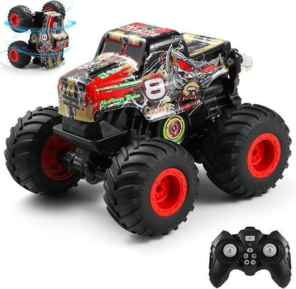 DYODYORC Remote Control Car 2.4Ghz All Terrain Monster Truck Toys RC Truck with Music 3 Lighting Effects 360 Stunt Capable 2 Batteries Ready to Run Toy Gifts for Boys and Girls (Red)