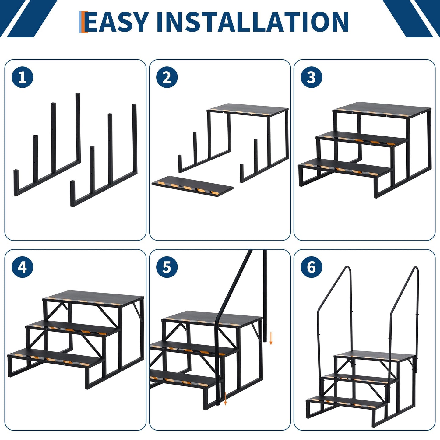 EliteEdge RV Steps with Handrails, 3 Step RV Stairs 660 Lbs Load Capacity,Portable Stairs Steps Steel Travel Trailers Ladder Step Ladder with Anti-Slip Panel, Mobile Home Stairs for Travel Trailers