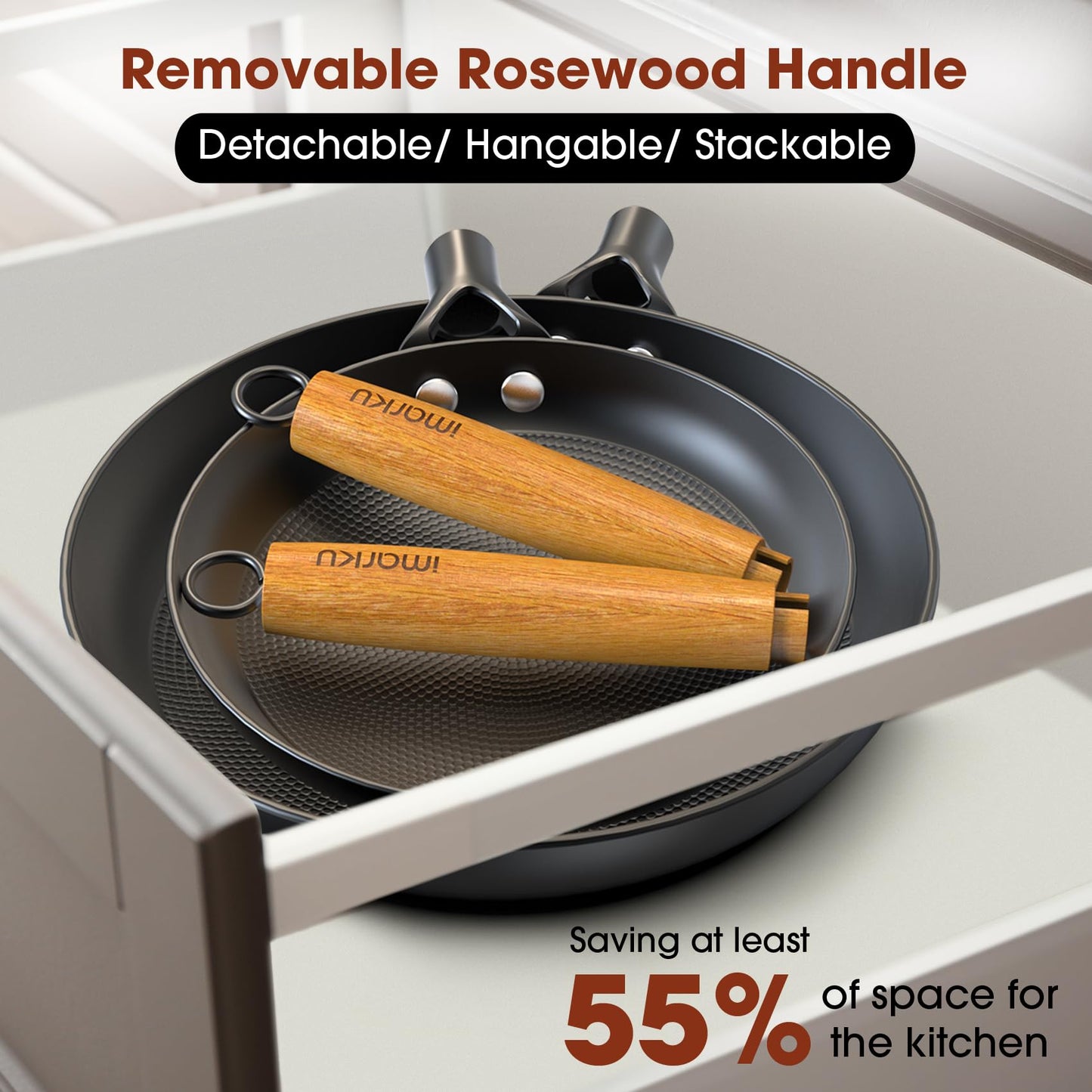 imarku Non Stick Frying Pans - 8 inch & 10 inch Frying Pan Nonstick Set, Honeycomb Lock Oil Cast Iron Skillets, Dishwasher Safe, Induction Compatible, Detachable Handle Pans, Best Gifts