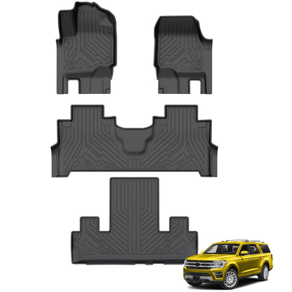 KUST Floor Mats for 2018-2024 Ford Expedition Accessories (7-Seat Only, Not for MAX), All Weather Car Mats Front Rear 3 Rows Floor Liners, TPE Rubber, Raised Edge, Extended Lip
