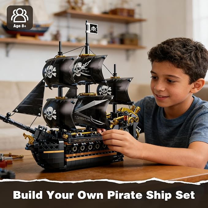 Flubecrux Pirate Ship Building Set Black Pearl Ship Model Kits for Home Office Decor Collectible Pirate Ship Sailboat Toys for Adults Boys Kids 8-12 Christmas Birthday Gift (801Pcs)