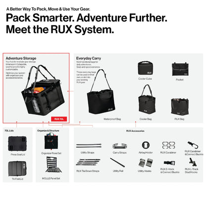 RUX 70L Collapsible Gear Box (Black) - Modular Adventure Storage Solution For Camping Storage, Overlanding, Off-road And Van Life - Weatherproof, Durable and Multifunctional