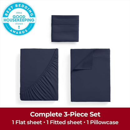 Mellanni Twin Sheets Set - 3 PC Hotel Luxury Bedding | Extra Soft, Cooling & Stain Resistant - Navy Blue
