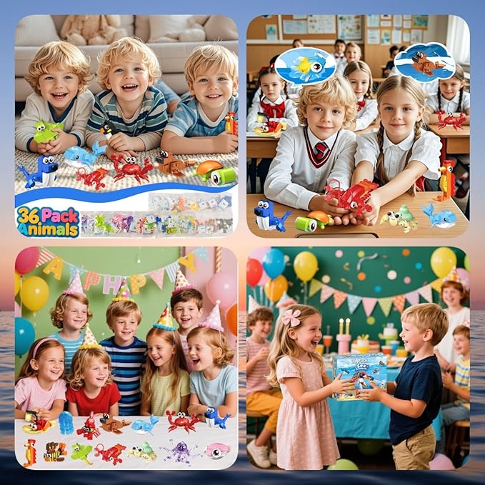 36 Pack Party Favors for KidsMini Ocean Animals Building Blocks Set Prize box toys for kids Classroom Easter Birthday Christmas Goodie Bag Fillers Creative STEM Building Toys for Ages 6-12