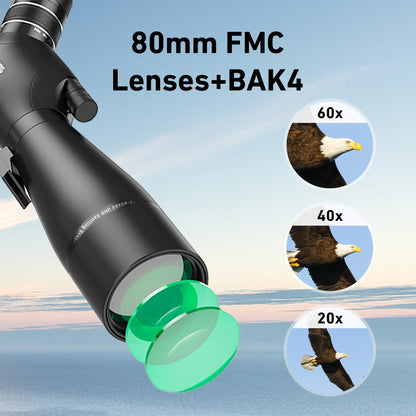 Spotting Scope 20-60x80, Dual Focusing ED Spotting Scopes, FMC Lens, BAK4 Ultra High Definition Spotter Scope with Tripod, Phone Holder, Carrying Bag