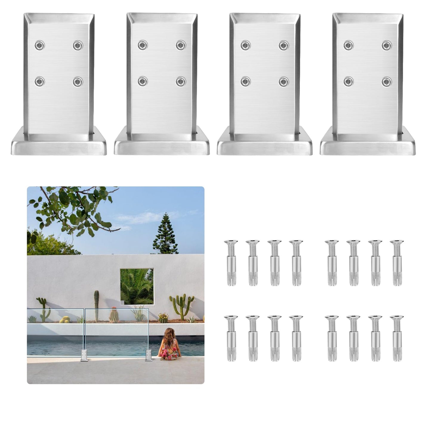 LukLoy 304 Stainless Steel Glass Spigot - Heavy Duty Railing Clamp for Home, Garden, Stairs, Balustrade, Balcony - 1.4KG NW Glass Floor Clamp (4, 180 Degree)