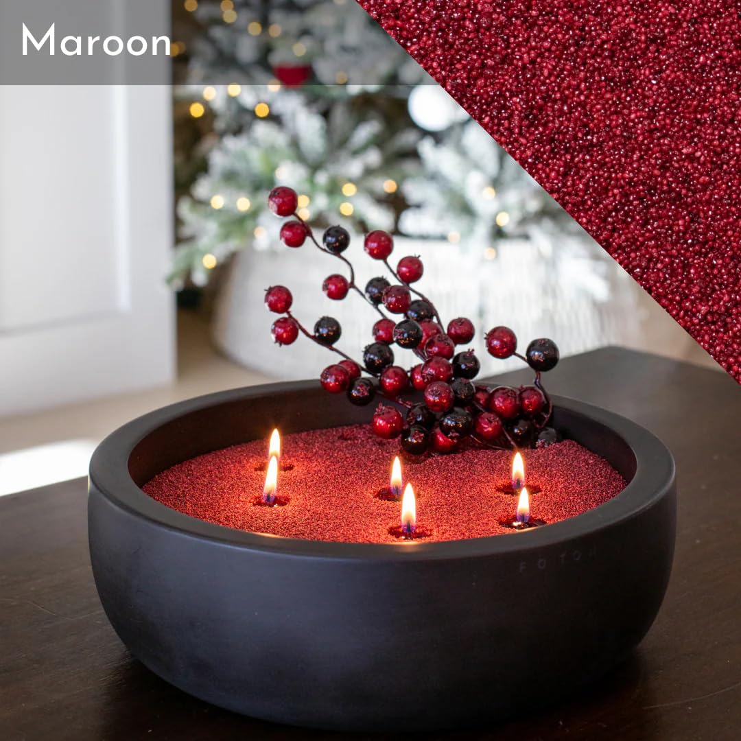 Foton Pearled Candle Xmas Special Maroon Colored 18 Oz - Unscented Non Toxic Luxury Long Lasting Powder Wax Sand Candles up to 120 Hours - Refillable Pearl Candle Sand with 30 Wicks for Candles Making