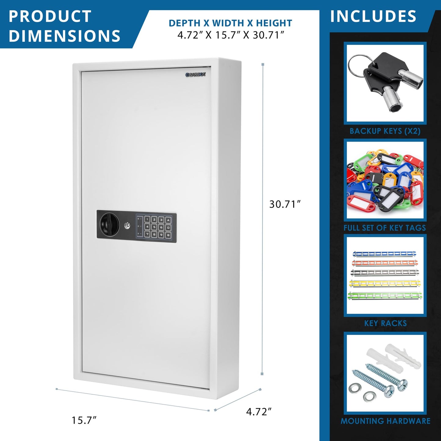 Barska Digital Keypad Wall-Mount Key Cabinet Safe – Steel Lockbox with Pry-Resistant Deadbolts, Holds 180 Keys, Key Deposit Slot, Security Organizer for Home, Office, Business