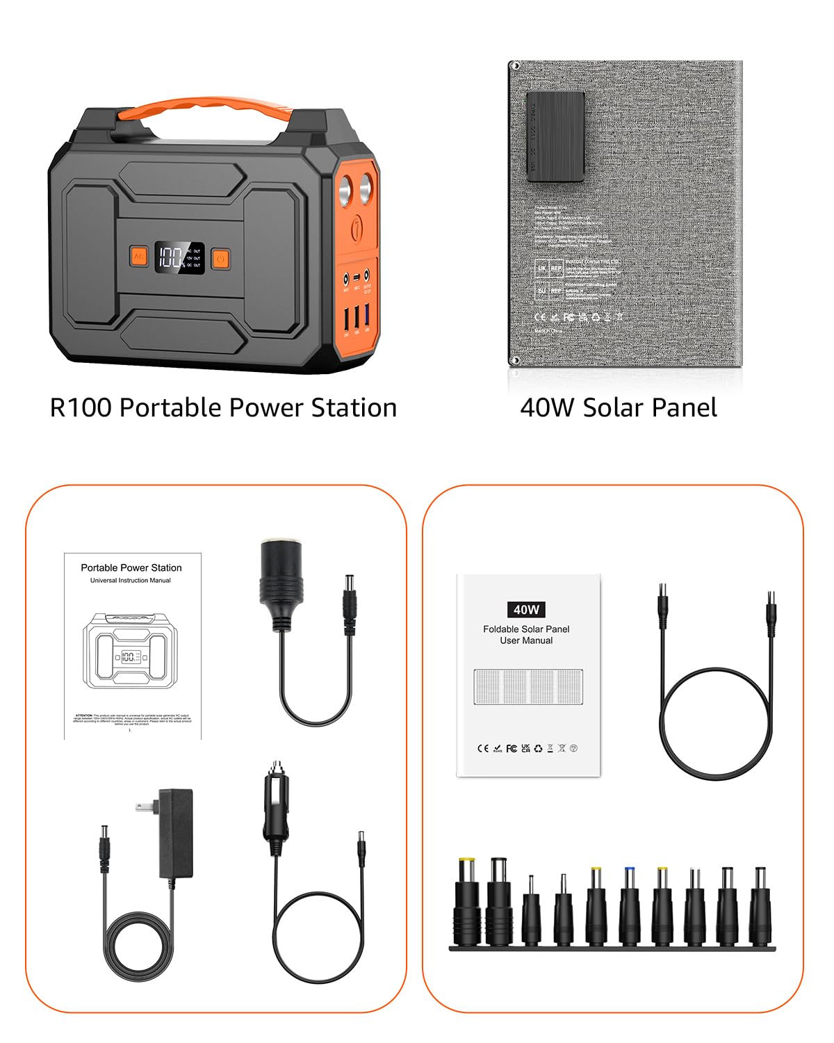 Solar Powered Generator 200W Peak/100W Rated, Portable Solar Generator Power Station with Solar Panels 40W Included, 146Wh Solar Power Bank with AC Outlet 110V for Home Use Camping Outdoor Adventure