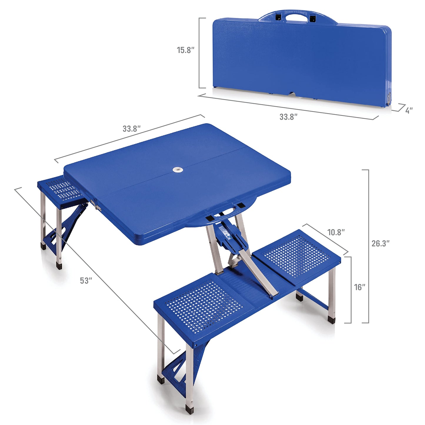 ONIVA - a Picnic Time brand - Folding Picnic Table - Camping Table - Outdoor Table with Umbrella Hole, (Royal Blue), 36.2" x 18" x 5.5"