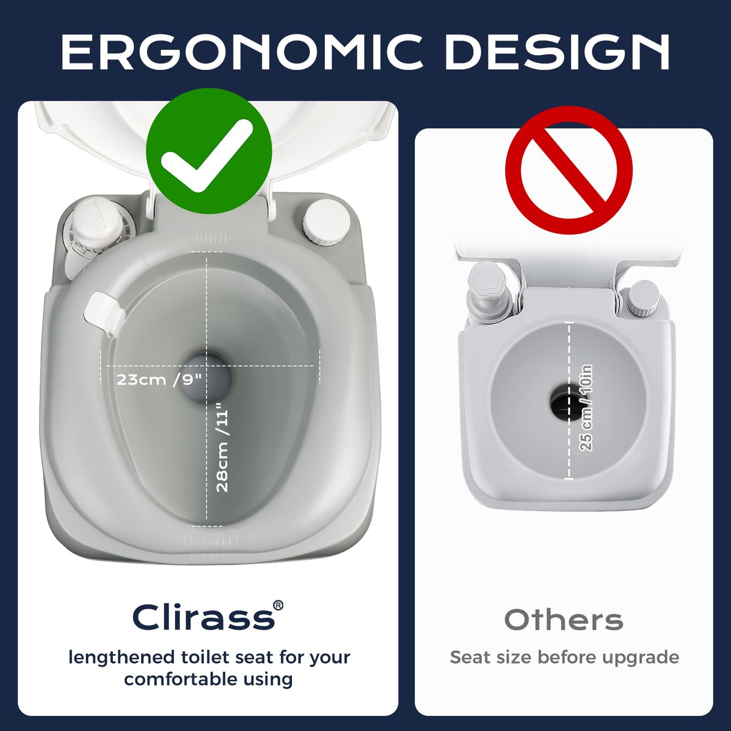 Clirass 5.8-Gallon Portable Toilet: Detachable Waste Tank, Sealing Slide Valve, Carry Handle, Level Indicator - Leak-Proof and Compact for Camping, RV, Boat, and Travel