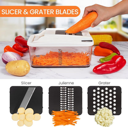 RüK Vegetable Chopper - Extra Large 10-in-1 Multifunctional Cutter with 6 Blades & 4 Spiralizers | Includes E-Recipes