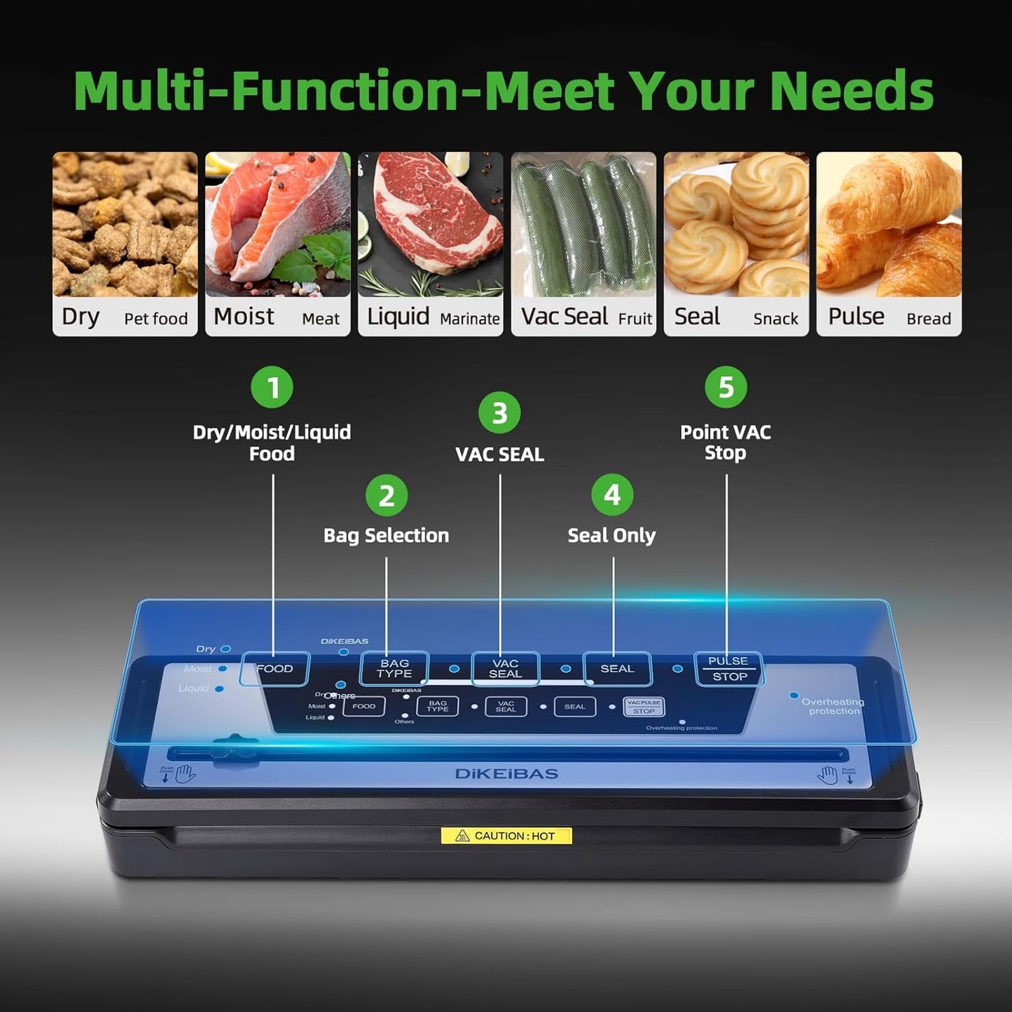 Vacuum Sealer Machine - Powerful 85kPa Suction | Compact One-Touch Automatic Food Sealer with Bags & Cutter