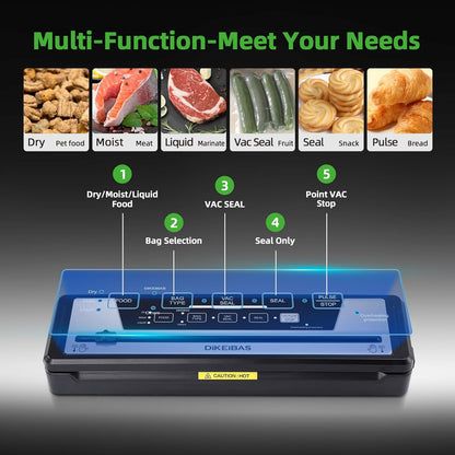 Vacuum Sealer Machine - Powerful 85kPa Suction | Compact One-Touch Automatic Food Sealer with Bags & Cutter