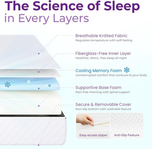 GAESTE 8-Inch Full Cooling Gel Memory Foam Mattress - Medium Firm, CertiPUR-US Certified, Removable Cover