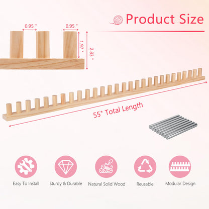 MLLNFUE 55” Chunky Blanket Loom Kit for DIY No-Needle Hand Knitting Adjustable Wooden Loom Frame Beginner Friendly Yarn Craft for Home Decor & Large Throw Blankets