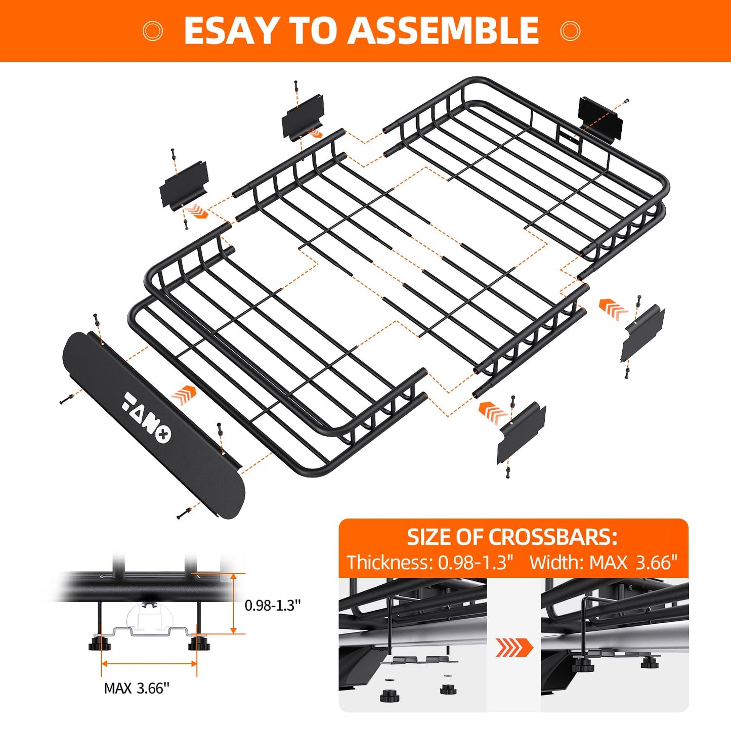 TANX 51" x 36" x 5" Roof Rack Cargo Carrier Basket with Waterproof Bag, Rooftop Cargo Carrier with Cargo Net & Ratchet Straps, Heavy Duty Roof Basket for SUV Truck, Hitch Cargo Carrier