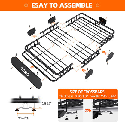 TANX 51" x 36" x 5" Roof Rack Cargo Carrier Basket with Waterproof Bag, Rooftop Cargo Carrier with Cargo Net & Ratchet Straps, Heavy Duty Roof Basket for SUV Truck, Hitch Cargo Carrier