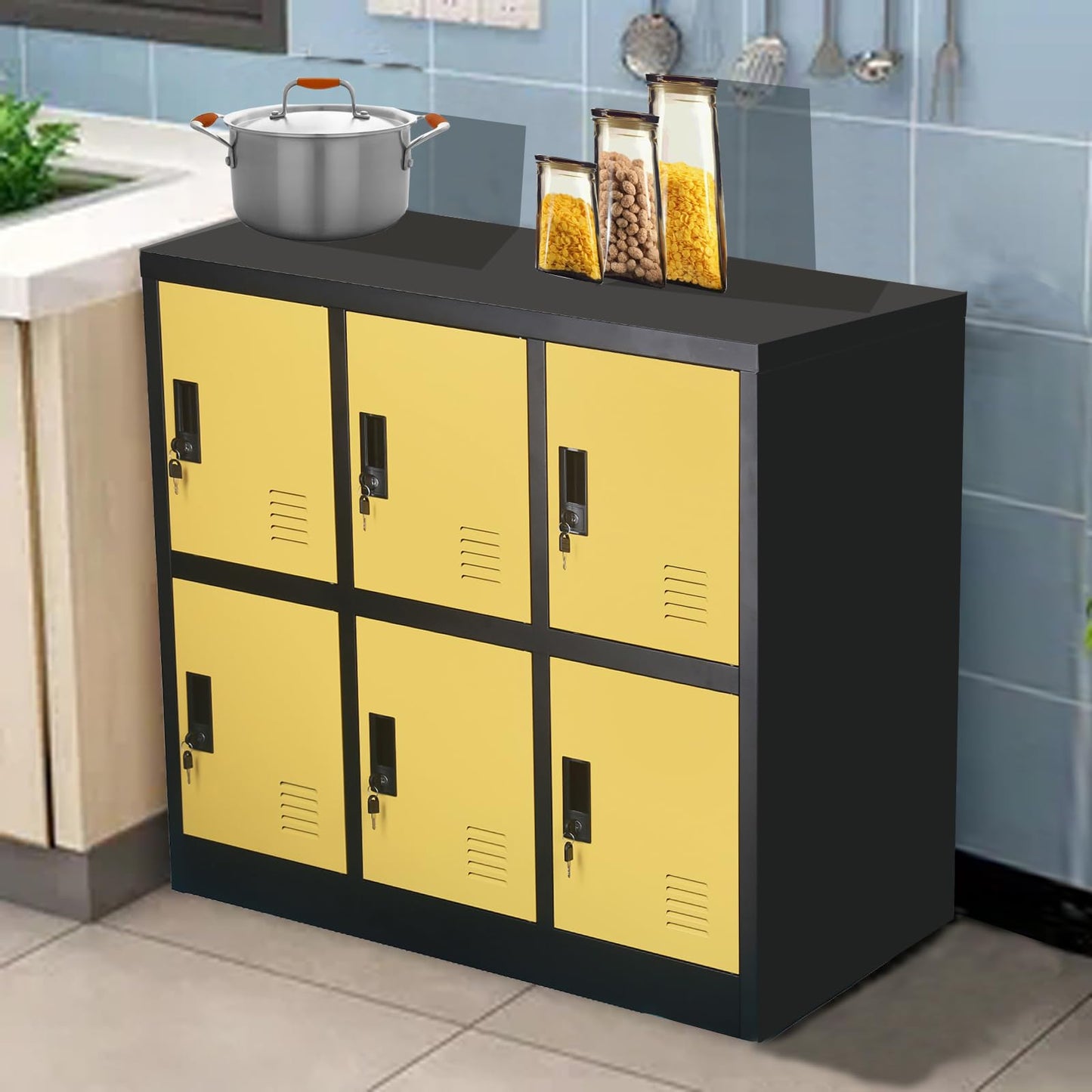MECOLOR Metal Cabinet with Lock, Lockable Steel Office Cabinets Storage Employee Locker Home Gym (W6D, Yellow)