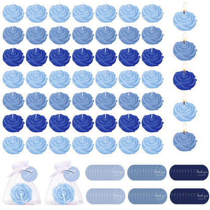 Treela 50 Set Flower Candles Wedding Favor for Guests Mini Blue Rose Shaped Tealight Candles for Return Gift Wedding Birthday Bridal Shower Housewarming Party