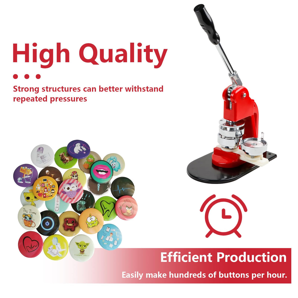 Happizza Button Maker Machine Multiple Sizes, Button Pin Maker 1+1.25+2.25 inch, Interchangeable Button-models Badge Button Press Machine with 300 Sets Button Maker Supplies &Circle Cutter&Cutting Mat