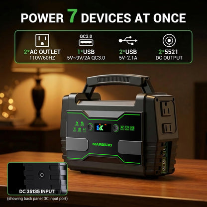 MARBERO Solar Generator 155Wh with 30W Solar Panel Portable Power Station with 2x 100W AC Outlets(Peak 150W), QC3.0 USB UL Certified for Home Blackout, Camping, RV Travel, Ultra-Light & Silent Fan