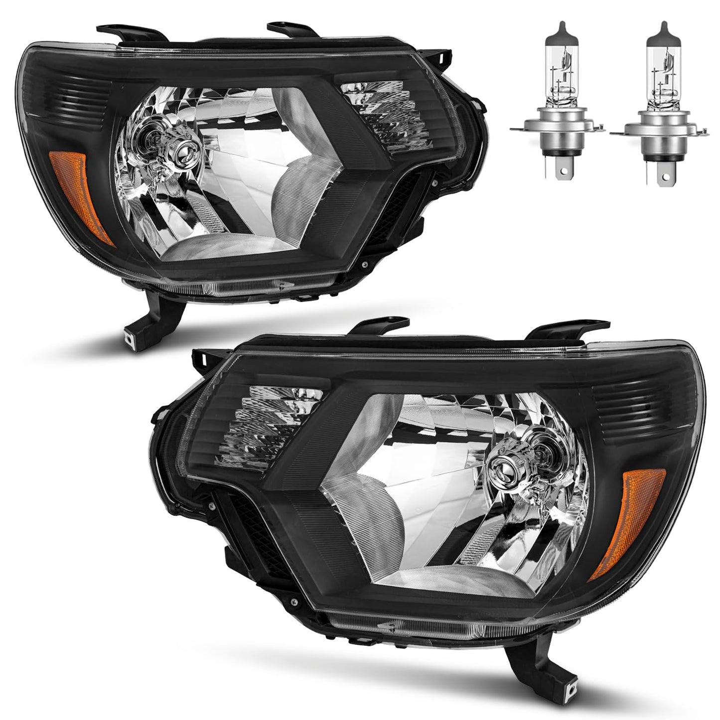 ROADEAL Headlights W/Bulbs for 2012 2013 2014 2015 Toyota Tacoma Halogen Headlamp Replacement Driver & Passenger Side