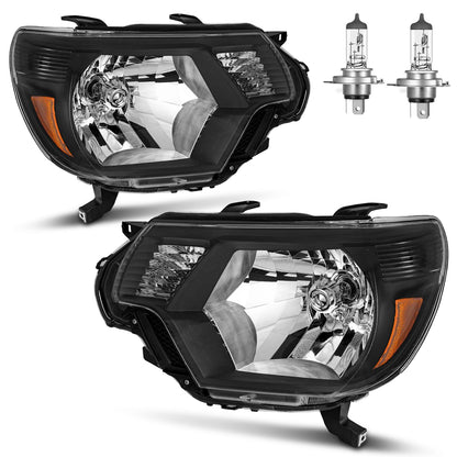 ROADEAL Headlights W/Bulbs for 2012 2013 2014 2015 Toyota Tacoma Halogen Headlamp Replacement Driver & Passenger Side