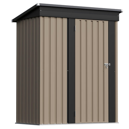 Patiowell 5x3 FT Outdoor Storage Shed, Tool Shed with Sloping Roof and Lockable Door, Metal Shed for Backyard Garden Patio Lawn, Brown