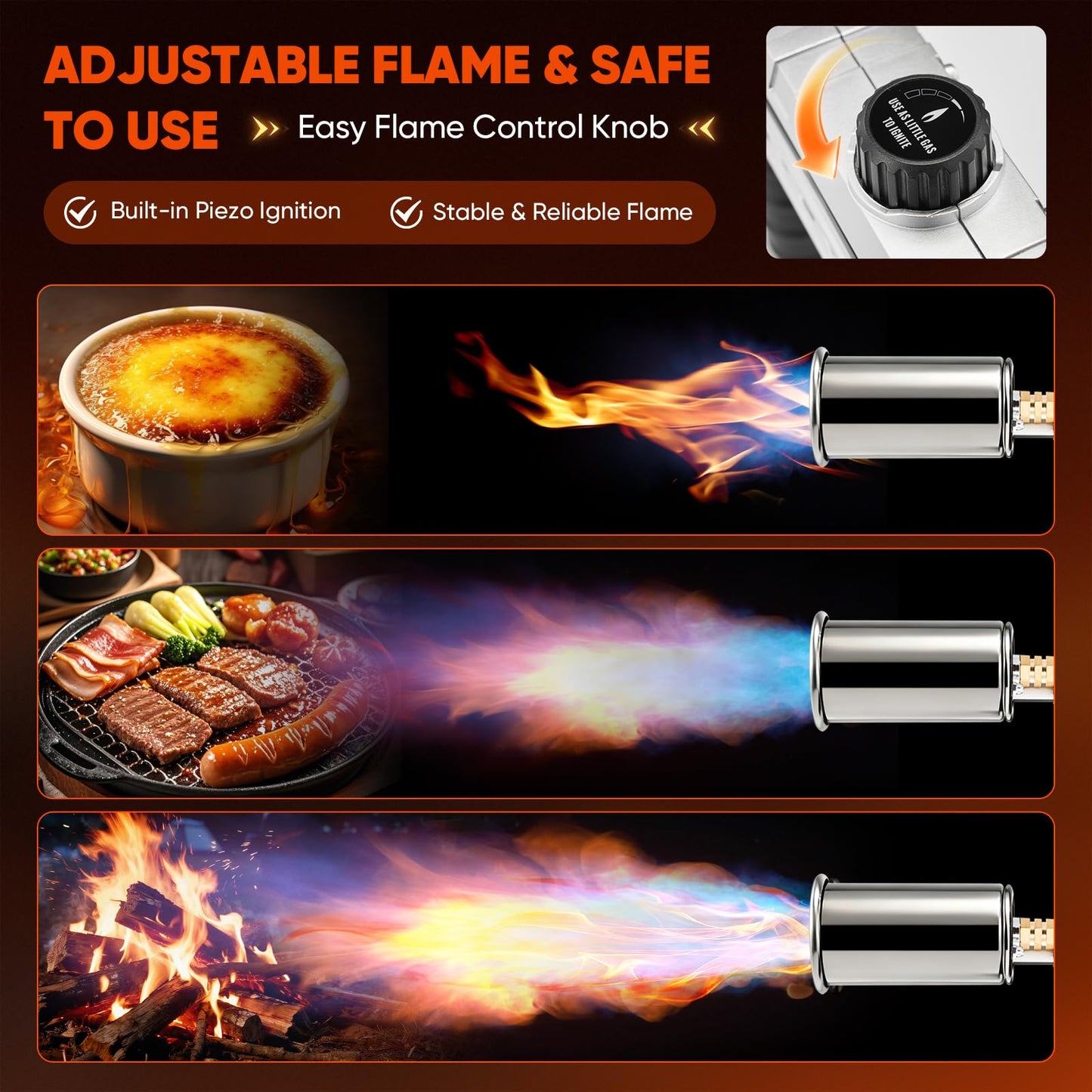 Sakerplus Propane Torch, 3272°F High Power Torch Gun with Adjustable Flame & Safety Lock, Heavy Duty Blow Torch for BBQ, Sous Vide, Steak Searing, Campfire & Charcoal Starter (Tank Not Included)