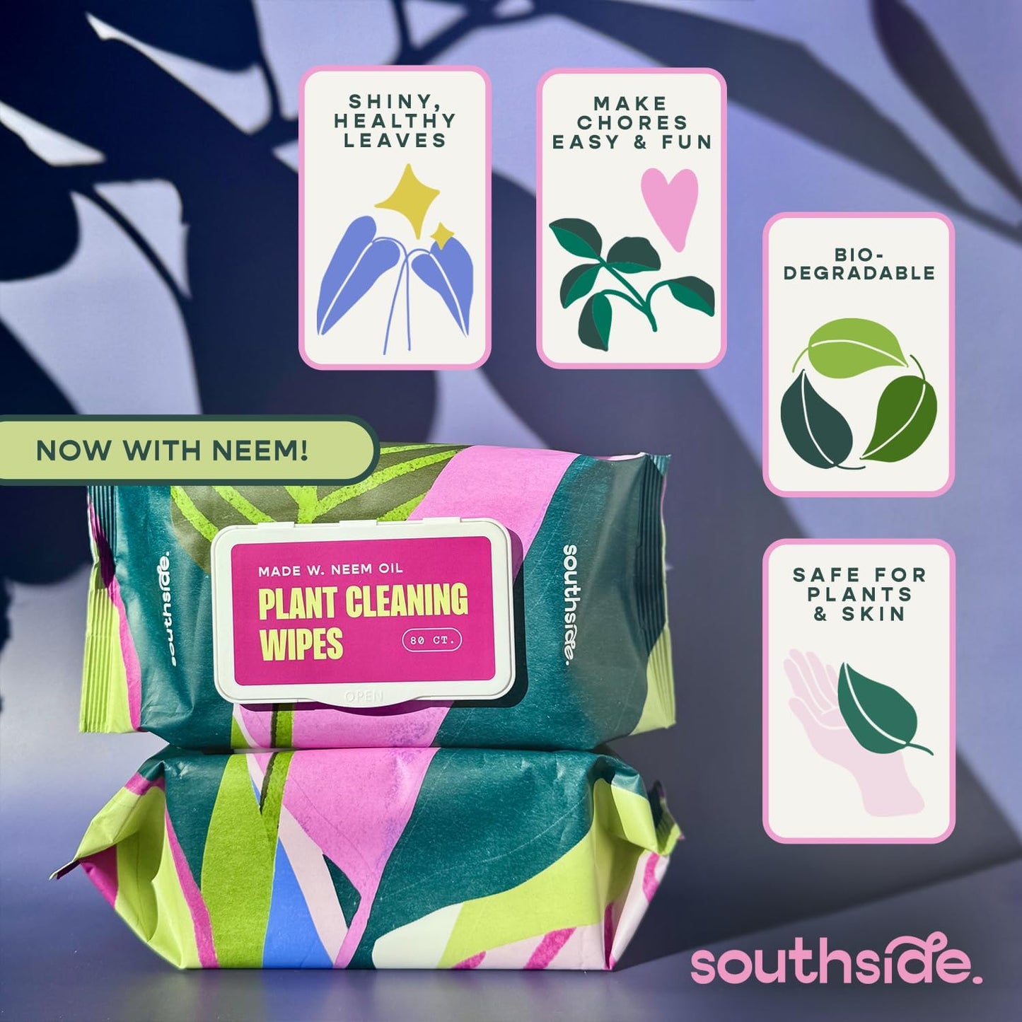 Southside Plants Plant Cleaning Wipes - Gentle, Plant-Based Leaf Wipes for Shiny Leaves | Unscented, Extra Thick - 80 Ct