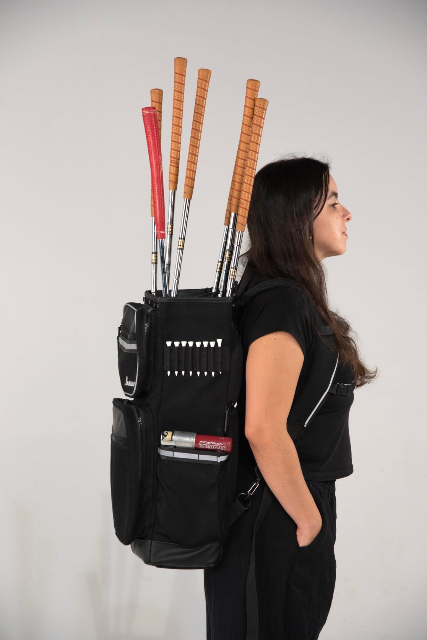 Lowercase Golf Backpack Bag with Bike Pannier Clips - Holds 8 Clubs, Padded Dividers, Rain Cover