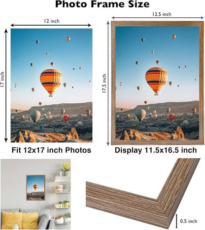 JCJMY 12x17 Picture Frame - Rustic Brown Wall Hanging Frame with Shatter-Resistant Plexiglass