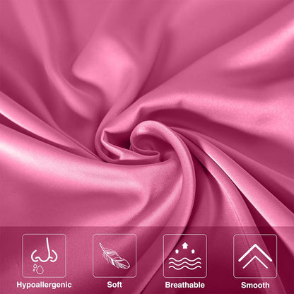 Mulberry Silk Pillow Cases - Ultra Smooth & Breathable Cooling Satin | Standard Size 20x26 Inches, Berry Red