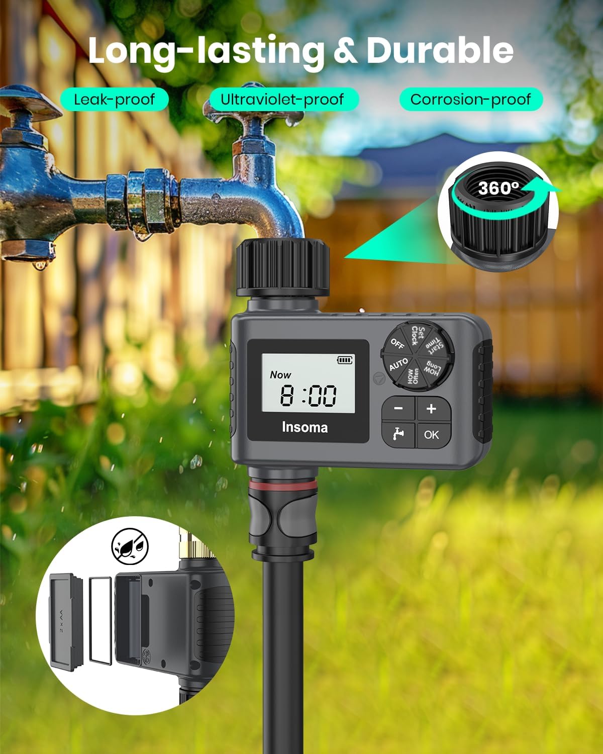 Skiennix Water Timer - 2 PCS Outdoor Garden Hose Sprinkler with Rain Delay & Automatic Drip Irrigation