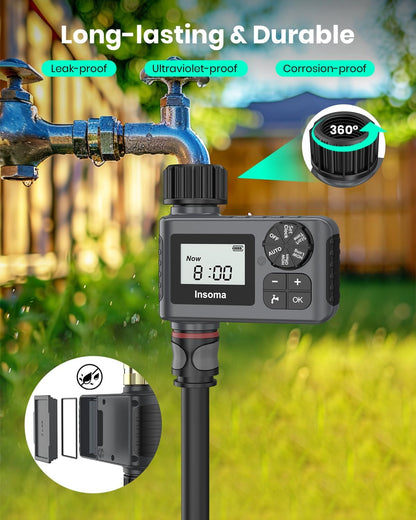 Skiennix Water Timer - 2 PCS Outdoor Garden Hose Sprinkler with Rain Delay & Automatic Drip Irrigation