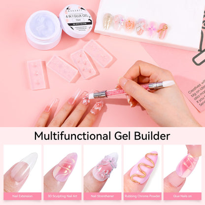 Makartt Clear Gel Builder Kit: Self-Levelling, Long Lasting Extension Hard Gels for Strengthener, Broken Nails Repair Gel Kit with Paper Forms, Dual forms, Nail File and Dual-End Brush 1.06 oz
